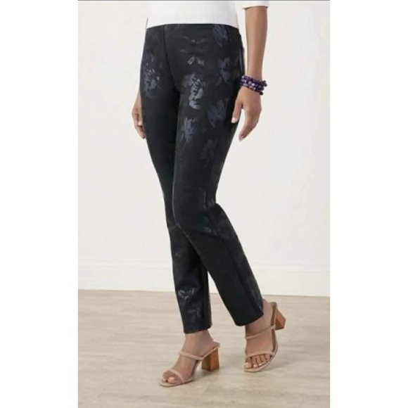 Soft Surroundings Ponte Knit Twilight Floral Pull On Pants Black Size Large - Picture 1 of 16